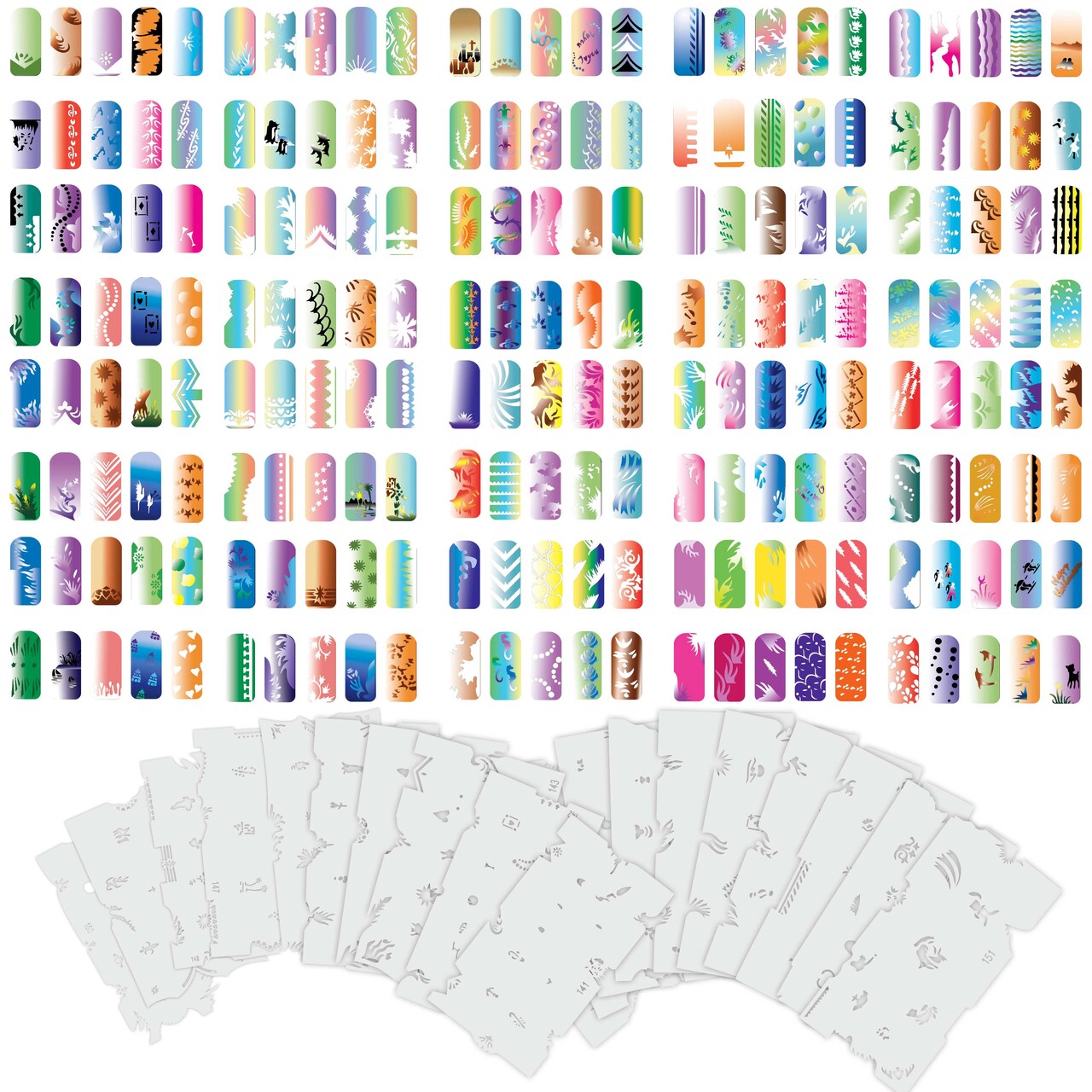 Airbrush Nail Stencils - Nail Art Stencils Set #8: 320 Unique Designs from 20 Individual Templates